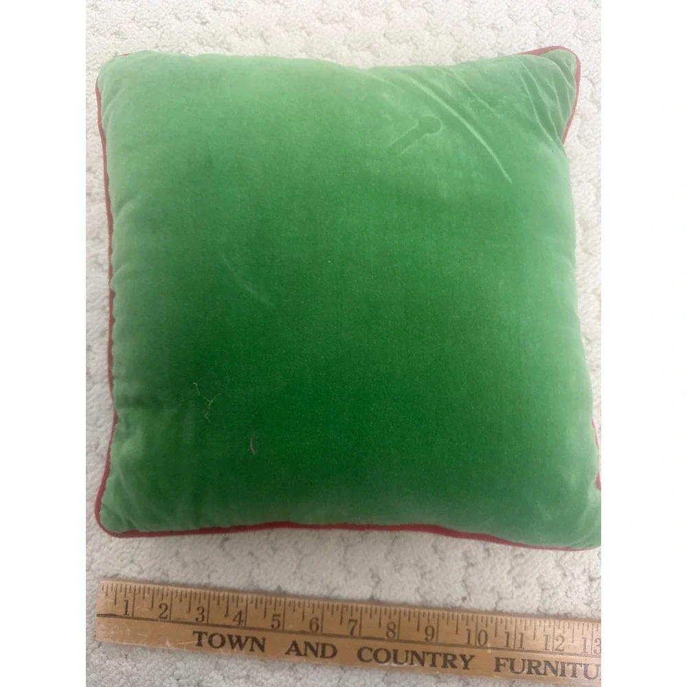 Christmas Velvet Throw Pillow All Is Calm All Is Bright Green Red Beaded 12x12